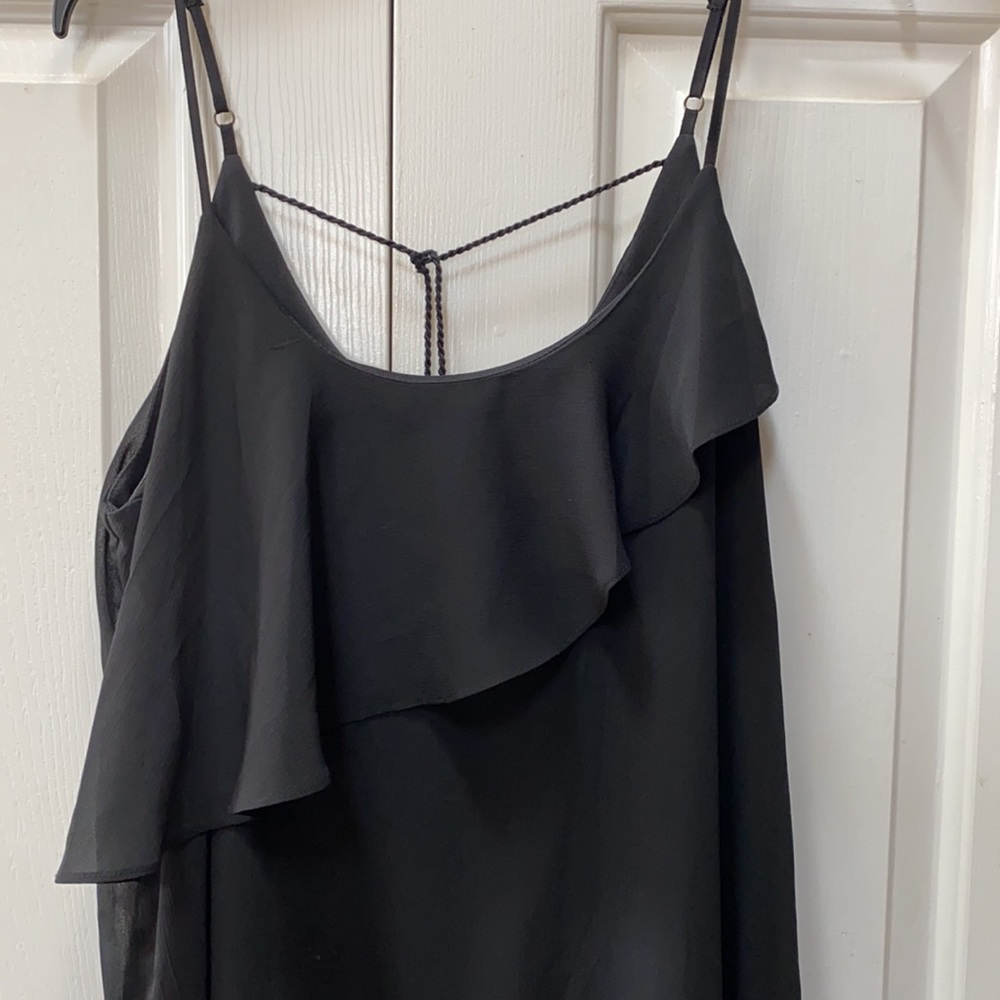 Asymmetrical Black Ruffle Maxi Dress - Picture 2 of 4
